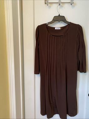 Calvin Klein Brown Pleated Front Shift Dress